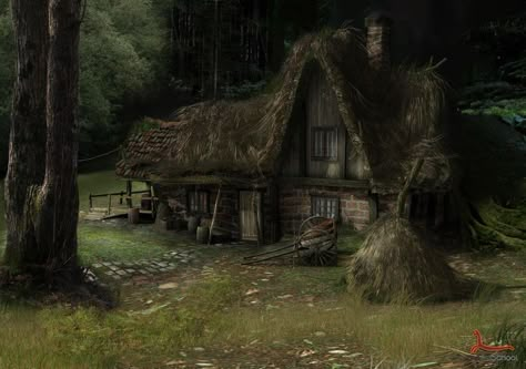 The cottage by ARTOFTHEOLDSCHOOL on DeviantArt Witch Cabin, Medieval Cottage, Witch Hut, Witches Cottage, Fantasy Cottage, Forest Cottage, Witch Cottage, Cottage Aesthetic, Medieval Houses