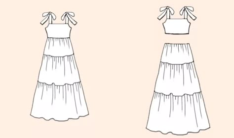 Easy Dresses To Sew For Beginners, How To Sew Maxi Dress, Simple Tiered Dress Pattern, Three Tier Skirt Pattern, Long Summer Dress Pattern, Sewing Flowy Dress, Easy Sew Skirts For Women, Tired Dress Pattern, Simple Maxi Dress Pattern