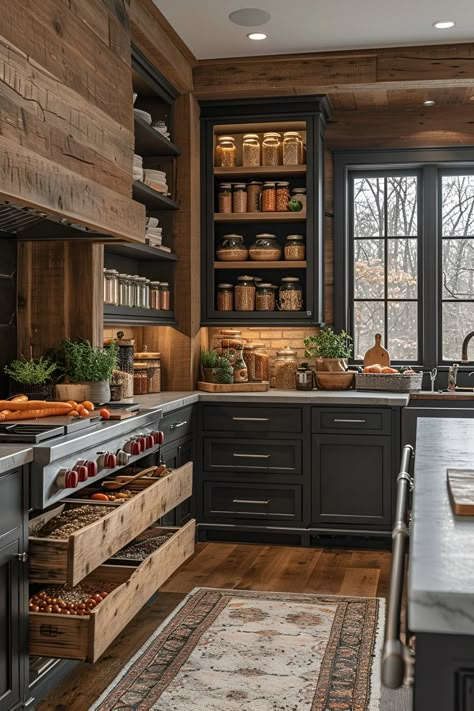 Transform Your Kitchen with Stunning Makeover Ideas Western Kitchen, Rustic Kitchen Cabinets, Kitchen Decor Apartment, Rustic Kitchen Design, Cabin Kitchens, Wood Kitchen Cabinets, Kitchen Inspiration Design, Pantry Design, Kitchen Trends