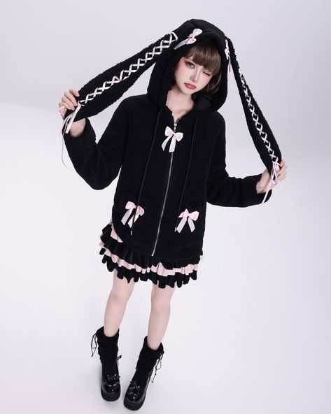 Just In: Dark Kawaii Hoodies at Budget-Friendly Prices! 🖤 Enjoy Free Shipping + 10% Off with Code TY10 Shop here: https://www.devilinspired.com/jfashion-clothes-by-devilinspired Steampunk Fashion Female, Kawaii Hoodies, Dark Kawaii, Kawaii Hoodie, Black Zip Hoodie, Bunny Hoodie, Steampunk Fashion Male, Jirai Kei, Pink Bows