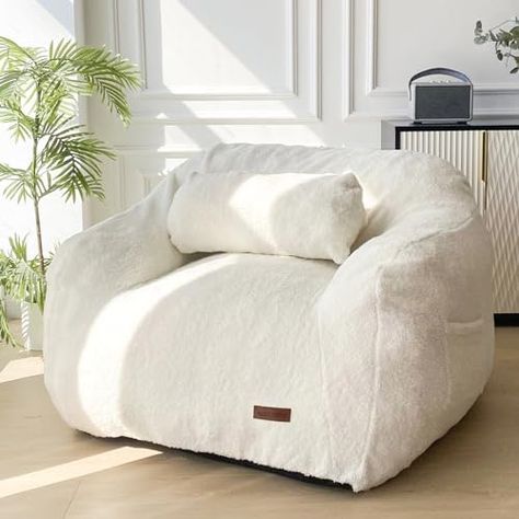 MAXYOYO Giant Bean Bag Chair with Pillow,Fuzzy Fabric Fluffy and Comfy Bean Bag Sofa Large Bean Bag Chair Adult Size with Filler for Reading, Gaming，Beige Large Bean Bag Chair, Comfy Bean Bag, Fluffy Chair, Giant Bean Bag, Large Bean Bag Chairs, Giant Bean Bag Chair, Teen Lounge, Bean Bag Couch, Fuzzy Fabric