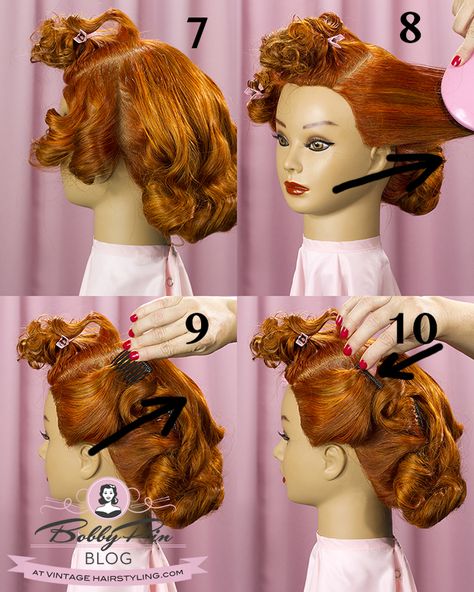 1940s Hairstyles With Hats, 1948 Hairstyles, I Love Lucy Hair Tutorial, 1940s Updo Hairstyles, 1940s Hairstyles Tutorial, 1940s Wedding Hair, 1940 Hairstyles, Fantasy Hairstyle, 1940s Hairstyles Short