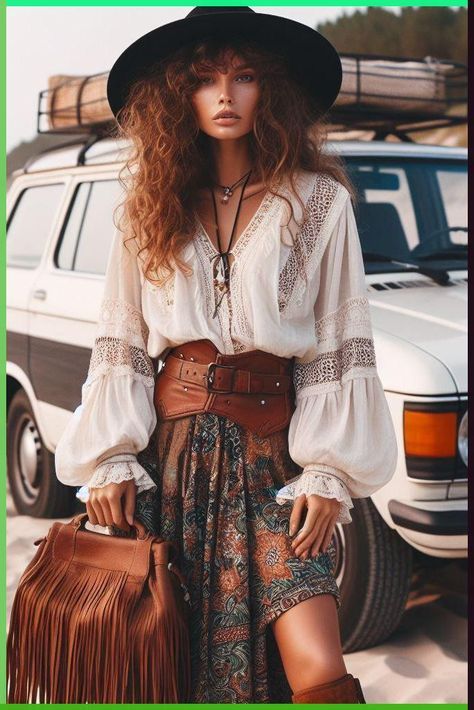 Advanced Style Boho, Boho 2024, Boho Style Women, Boho Hippie Fashion, Country Fall Outfits, Boho Inspo, Hobo Chic, Boho Styl, Bohemian Style Clothing