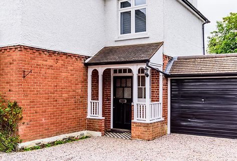 Front Door Porch Canopy, 1930 Porch, Porch Ideas Exterior Uk, Front Porch 1930s House, Front Door Corner Porch Ideas, 1930 Front Door Porch, Front Porch Ideas Uk 1930s House, 1930s Porch Ideas, Edwardian Porch Ideas