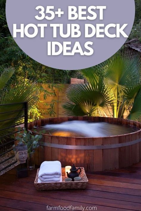 35+ Best Hot Tub Deck Ideas and Designs On A Budget (Photos) 48 Hot Tub And Deck Ideas, Hot Tub Ideas Backyard, Hot Tub Deck Ideas, Hot Tub Deck Design, Small Hot Tub, Bedroom Deck, Sunken Hot Tub, Large Hot Tub, Backyard Spa