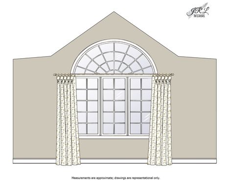 JRL Interiors — Designing Curtains for Challenging Windows Curtains For Windows With Arches, Curtains On Arched Windows, Arch Window Covering Ideas, Arch Window Curtains, Window Treatments For Arched Windows, Rounded Window Curtains, Ferguson Shamamian, Half Circle Window, Florida Farmhouse