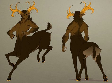 Stag centaur Big Mythical Creatures, Cervitaur Character Design, Cervitaur Male, Male Centaur Character Design, Centaur Types, Deer Human Hybrid, Human Hybrid Character Design, Animal Human Hybrid Character Design, Cat Centaur