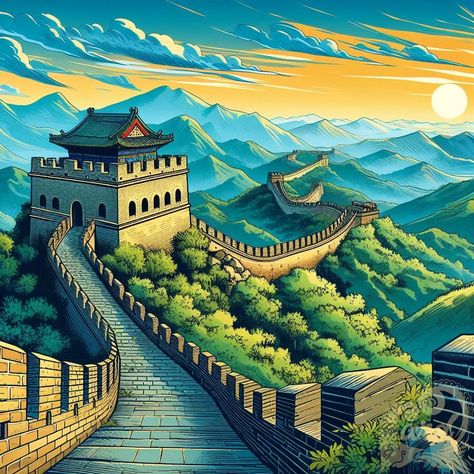 https://card9.com/ai/comic-the-great-wall-of-china China Cartoon, Great Wall Of China Tattoo Design, Great Wall Of China Drawing, Great China Wall, Great Wall Of China Wallpaper, Great Wall Of China Painting, Great Wall Of China Illustration, Great Wall Of China Photography, Great Wall Of China Watercolor