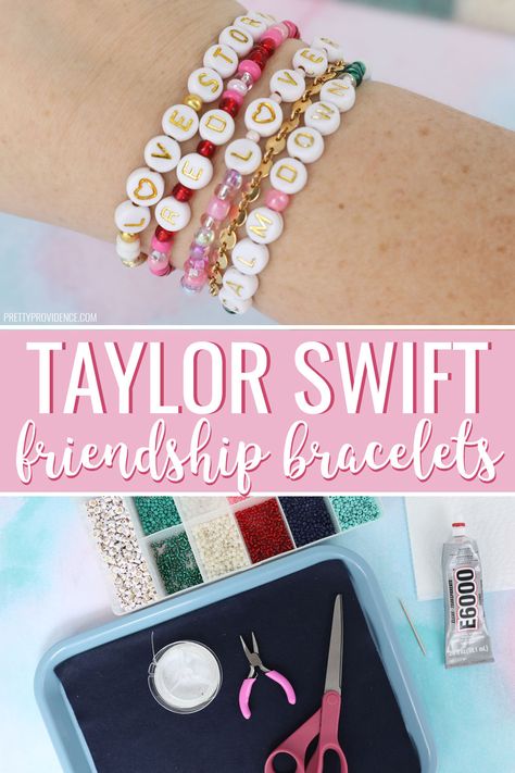 Making Taylor Swift Bracelets, Taylor Swift Friendship Bracelet Tutorial, Taylor Swift Bracelets Diy Tutorials, Taylor Swift Midnights Friendship Bracelet, Taylor Swift Bracelet Tutorial, How To Make Taylor Swift Bracelets, Taylor Swift Bracelet Ideas Tutorial, Taylor Swift Friendship Bracelet Sayings, Friendship Bracelets Beads Taylor Swift