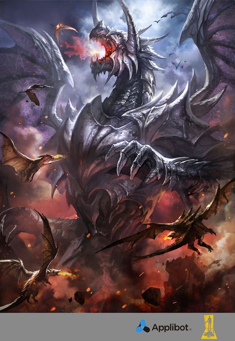 Artist: Concept Art House - Title: Invading Metal Dragon, © Applibot - Card: Gigantified Iron Dragon (Big Metal) Legend Of The Cryptids, Legendary Dragons, Dragons Art, Cool Creatures, Cool Dragons, Here Be Dragons, Fantasy Beasts, Dragon Pictures, Fantasy Monster