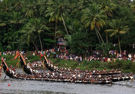 Vallamkali or the snake boat race is a fascinating facet of the great Onam festival. Being a tourist attraction of Kerala, people actually book tickets just to have a glimpse of this enchanting event. Champakkulam Boat Race is the oldest boat race in the state and is performed in all its traditional glitz and glamor. Aranmula Vallamkali along the river Pampa is a visual feast. This is also a part of Kerala Culture. Vishu Festival, Kerala Festival, Onam Celebration, Water Festival, Onam Festival, Kerala Travel, Water Images, Fairs And Festivals, Types Of Dancing