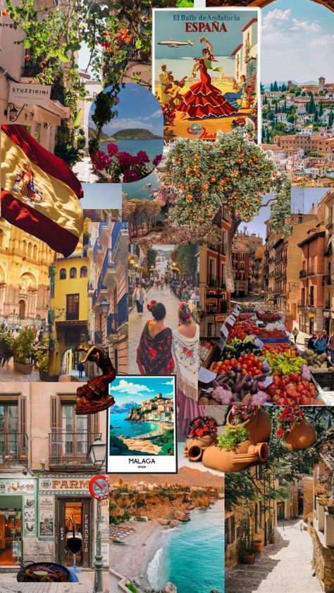 #spain #espanol #spaintravel #spainsummer Spain Aesthetics Seville, Spanish Mood Board, Spanish Subject Aesthetic, Spanish Posters Aesthetic, Vintage Spain Aesthetic, Spain Culture Aesthetic, Seville Spain Aesthetic, Espanol Aesthetic, Spanish Collage