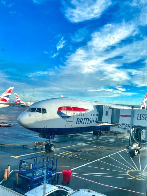 British Airways Plane Parked on the Tarmac with  the edges of other planes showing and clear blue skies British Airways Plane, British Airways 747, Airport Tickets, British Airways Cabin Crew, Boeing 747 8, Cartoon Airplane, Airplane Wallpaper, London Dreams, Airplane Photography