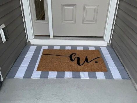 Hi Cursive Script Flocked Coir Doormat, Hello Rug, Outdoor Welcome Mat, Personalized Custom Personalized Door Mat, Housewarming Client Gift Outdoor Welcome Mat, Entryway Style, Funny Welcome Mat, Cursive Script, Rug Outdoor, Funny Doormats, Design Text, Coir Doormat, Custom Doormat