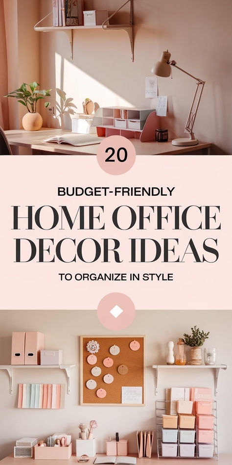 A cozy, budget-friendly home office featuring clever storage shelves, minimalist decor, and a functional desk setup. Office Room Ideas Home, Simple Home Office, Home Office Decor Ideas, Office Decor Ideas, Budget Friendly Decor, Clever Storage Solutions, Space Organizer, Clever Storage, Home Office Organization