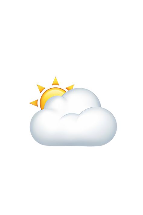 The emoji 🌥️ depicts a yellow sun partially hidden behind a large, white cloud. The cloud has a fluffy appearance with a few darker shadows on its surface. The sun's rays are visible on the edges of the cloud, indicating that it is partially blocking the sunlight. Overall, the emoji gives the impression of a partly cloudy day. Cloud Emoji, Sun Emoji, Apple Emoji, Png Emoji, Aesthetic Emojis, Phone Emoji, Emojis Iphone, Apple Emojis, Me Highlight Cover Instagram Aesthetic