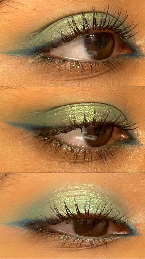 Floral Eyeshadow Looks, Bird Pretty Makeup, Blue And Green Smokey Eye, Green Eyeshadow Easy, Princess Jasmine Inspired Makeup, Subtle Teal Eye Makeup, Makeup Looks Bright Colors, Odens Eye Makeup, Green Eyeshadow On Brown Eyes