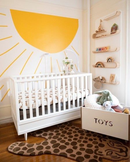 Yellow Baby Room Ideas, Gender Neutral Colorful Nursery, Baby Room Ideas Yellow, Nursery Room Inspiration Colorful, Colorful Gender Neutral Nursery, Yellow Baby Nursery, Indoor Playspace, Nursery Hacks, Yellow Nursery Decor