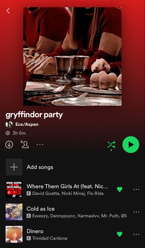 #spotify #playlist #gryffindor Gryffindor Playlist, Trinidad Cardona, Spotify Ideas, Siren Song, David Guetta, Flo Rida, Spotify Playlist, What To Read, Harry Potter