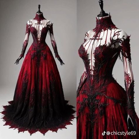 Inicio / X Vampire Goth Dress, Red Vampire Dress, Vampire Clothing Aesthetic, Vampire Dresses, Vampy Prom Dress, Goth Wedding Dresses, Vampire Wedding, Crimson Dress, Vampire Dress