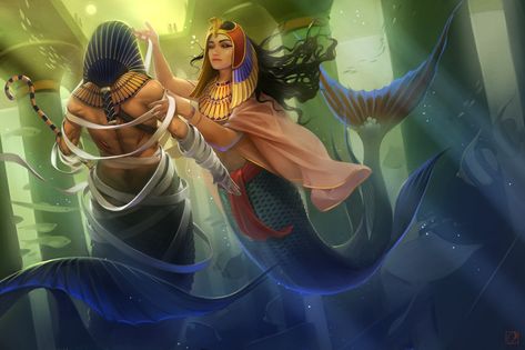 ancient egypt mermaids, Alexandra GaudiBuendia Khitrova on ArtStation at https://www.artstation.com/artwork/RYNvnm Egyptian Oc, Mermay Art, Mermay 2023, Egyptian Gods And Goddesses, Egyptian Aesthetic, Pirate Mermaid, Mermaid Pose, Mermaid Beautiful, Oc Bases