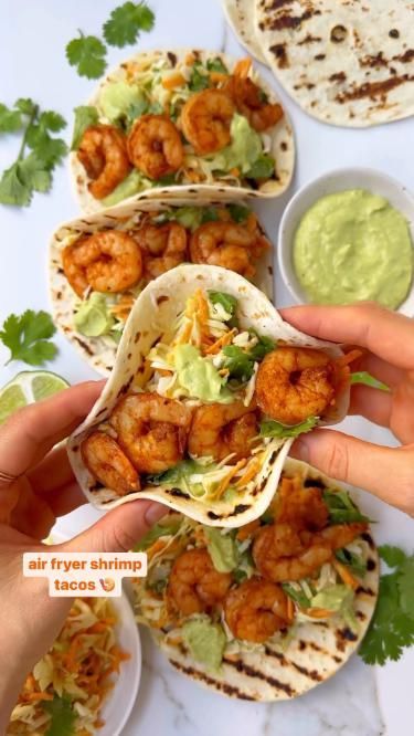 Air Fryer Shrimp Tacos, Air Fryer Shrimp, Raw Shrimp, Avocado Crema, Healthy High Protein Meals, Healthy Weeknight Meals, Easy Meatloaf, Easy Healthy Meal Prep, Healthy Food Dishes