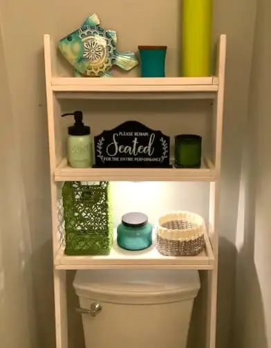 Over Toilet Storage Ideas, Laundry Shelving, Bathroom Shelves Storage, Over The Toilet Ladder Shelf, Toilet Storage Ideas, Toilet Ladder Shelf, Over The Toilet Ladder, Rustic Toilet, Walnut Shelf