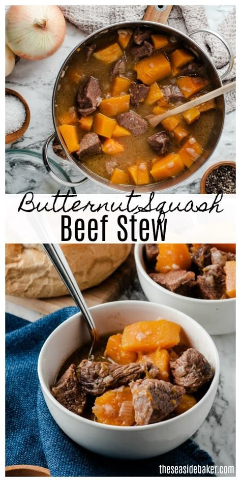 Beef And Butternut Squash, Gluten Free Beef Stew, Whole30 Beef, Veggie Protein, Squash Stew, Meat Stock, Butternut Squash Stew, Veggie Broth, Healthy Beef