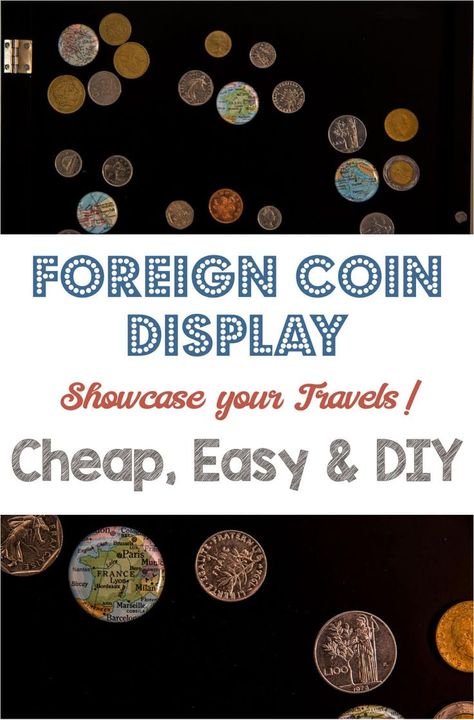 Display Foreign Coins in a Simple Shadowbox to Showcase your Travels Foreign Coin Display, Coin Display Ideas, Coin Collection Display, Shadowbox Diy, Diy Paris, Shadowbox Ideas, Coin Display Case, Memorabilia Display, Travel Inspired Decor