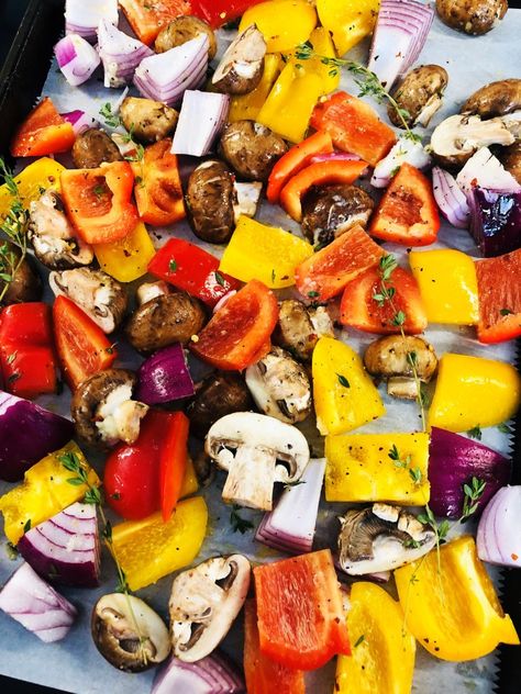 Roasted Peppers and Mushrooms - Cooks Well With Others Roasted Onions And Peppers, Side Foods, Oven Roasted Mushrooms, Peppers And Mushrooms, Grilled Peppers And Onions, Baked Peppers, Baked Mushrooms, Roast Zucchini, Grilled Peppers