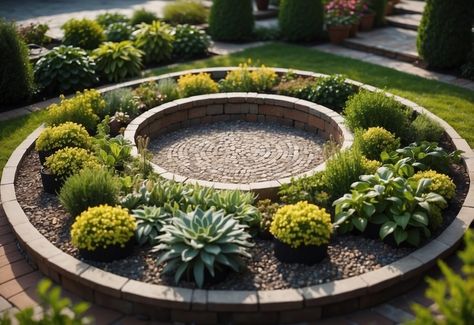 Circular Patio Garden Ideas: Create a Cozy Outdoor Haven - Dope Gardening Round Patio Ideas, Bbq Shelter Ideas, Circular Garden Design, Circle Patio, Cobblestone Patio, Circular Patio, Bocce Ball Court, Patio Garden Ideas, Raised Planter Beds