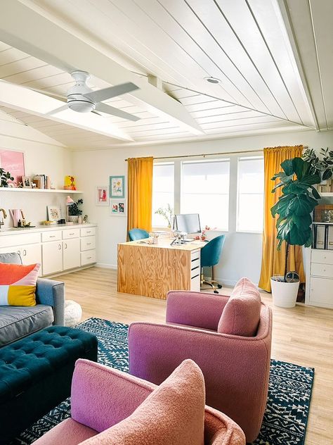 Creating a Kids' Hangout Room and Guest Space » Lovely Indeed Playroom Hangout Rooms, Teen Hangout Furniture, Bonus Room Playroom Layout, Large Bonus Room Ideas Upstairs, Home Flex Room Ideas, Fun Lounge Room Ideas, Sunroom Game Room Ideas, Bonus Room Makeover, Kid Hangout Room Ideas