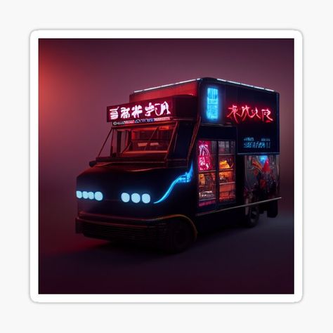 Cyberpunk Food Truck, Ramen Food Truck, Tokyo Ramen, Cyberpunk Tokyo, Ramen Food, Tokyo Food, Car Food, Truck Stickers, Food Truck Design