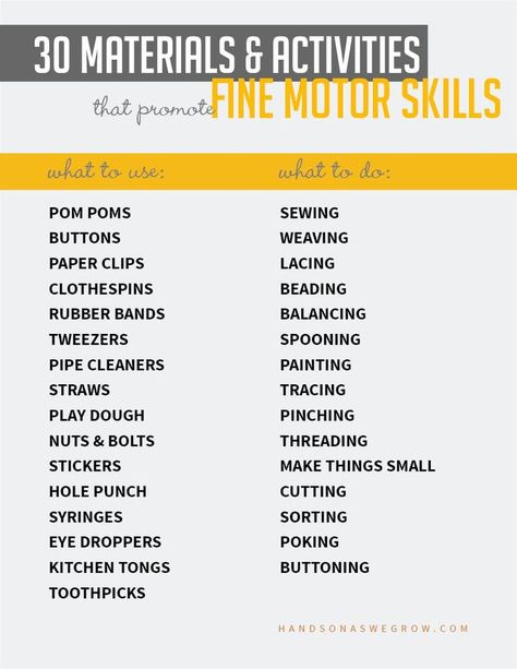 30 fine motor materials and activities Importance Of Fine Motor Skills, Reggio Amelia, Geriatric Activities, Preschool Resources, Fine Motor Skills Development, Class Decor, Fine Motor Skills Activities, Motor Skills Activities, Education Organization