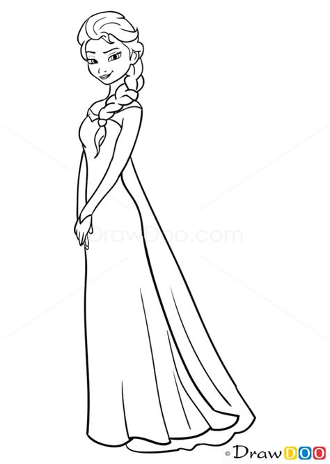 Easy Cartoon Drawings Disney Princesses, How To Draw Elsa And Anna, How To Draw Elsa Easy, Frozen Characters Drawings, Elsa Cartoon Drawing, Frozen Drawings Sketches, Elsa Drawing Sketches, Easy Elsa Drawing, Elsa Drawing Easy