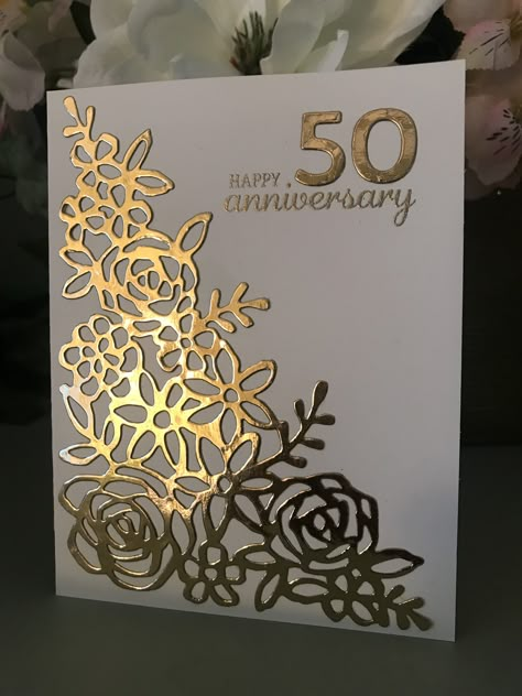 50th Wedding Anniversary Cards Handmade Gold, Stampin Up 50th Anniversary Card Ideas, Diy 50th Anniversary Cards, 50th Anniversary Scrapbook Ideas, 50th Anniversary Handmade Cards, Golden Wedding Cards Handmade, 50th Wedding Anniversary Card Ideas, 50 Anniversary Cards Handmade, 50 Anniversary Cards