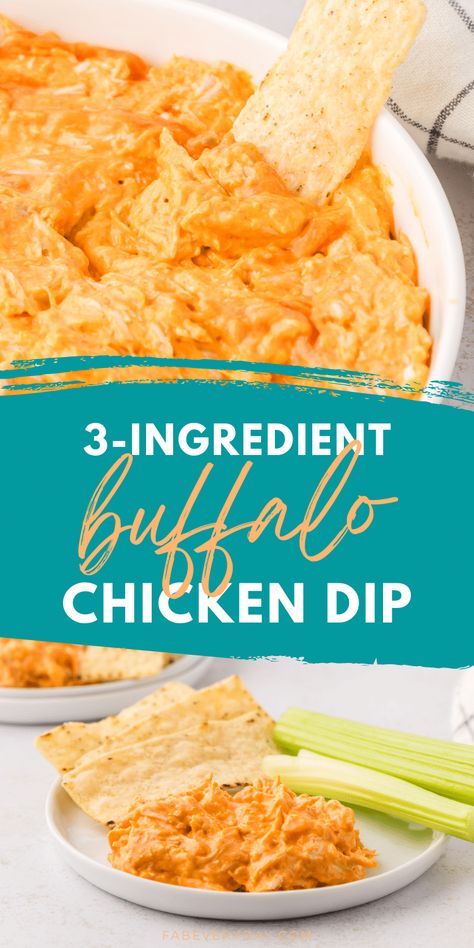 This delicious, 3 ingredient Buffalo Chicken Dip is perfect for a game watching party or anytime you need a quick and delicious appetizer. I first developed this Easy Buffalo Chicken Dip recipe to use in this post on Basketball-Themed Party Ideas. It's a shortcut rotisserie chicken buffalo dip, as well as being a no bake buffalo chicken dip, so you can whip it up in just 5 to 10 minutes! Click or visit FabEveryday.com for the recipe and variation ideas for this buffalo chicken dip without ranch. Buffalo Dip Recipe, Buffalo Chicken Wing Dip, Baked Buffalo Chicken Dip, Buffalo Dip, Buffalo Chicken Dip Easy, Dip Easy, Chicken Dip Recipe, Buffalo Chicken Dip Recipe, Baked Buffalo Chicken