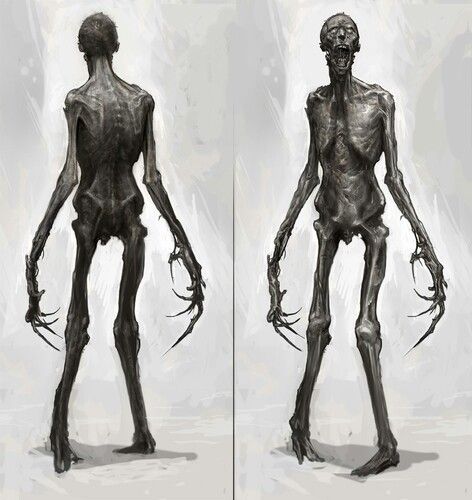 This guy has a great elongated  gaunt frame, and creepy fingers. Monster Ideas, Drawing Manga, Dark Creatures, Zombie Art, Dead Space, Halloween Outdoor, 다크 판타지, Monster Concept Art, Fantasy Monster