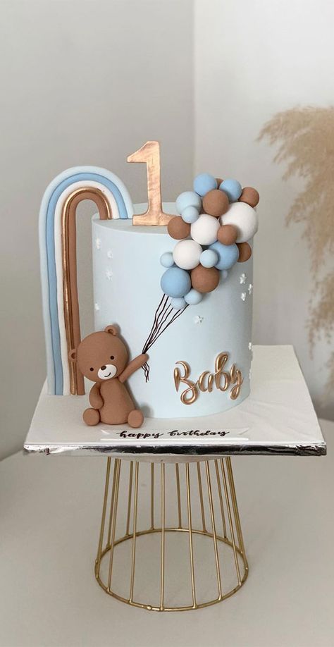 Teddy Bear 1st Birthday Boy Cake Ideas, First Bday Cake Girl, Smash Cakes For Boys 1st Birthday, Baby Birthday Cake Girl, 30 Birthday Cake Ideas, First Bday Cake Boy, Blue Rainbow Cake, Baby Boy Birthday Cake 1 Year, Bear First Birthday Cake