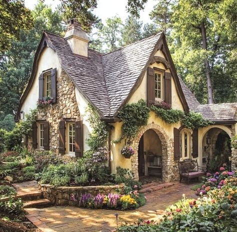 Real House Exterior, Cottage With Tower, Dream House Exterior Cottage, Gorgeous House Exterior, Antique House Exterior, Whimsical House Exterior, Cottagecore Mansion, Cottage Core House Exterior, Tudor Style Homes Interior