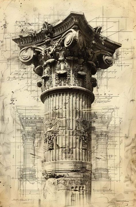 Old Greek Architecture, Column Sketch, Architecture Antique, Galleries Architecture, Urban Design Graphics, Classical Greece, Greek Columns, Ancient Greek Sculpture, Architecture Design Drawing