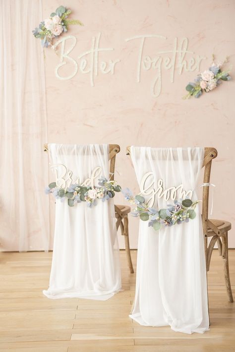 Bride & Groom Wedding Chair Decor (Pack of 2) Tulle Table Runner, Bride Groom Signs, Wedding Reception Chairs, Pew Flowers, Wedding Aisle Decor, Tulle Table, Bride Sign, Tafel Decor, Wedding Chair Decorations