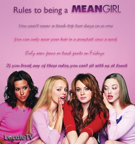 Mean Girls Rules, Mean Girl 3, Girly Scrapbook, Mean Girls Party, Mean Girls Burn Book, Mean Girls Aesthetic, Mean Girl Quotes, Mean Girl, Girly Movies