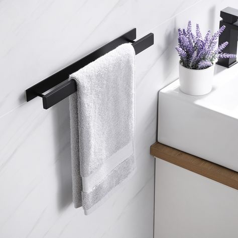 Metal Towel Racks, Modern Towel Bars, Wc Bathroom, Bathroom Shelf Decor, Wall Mounted Towel Rack, Bar Metal, Black Towels, Hand Towels Bathroom, Bathroom Towel Bar