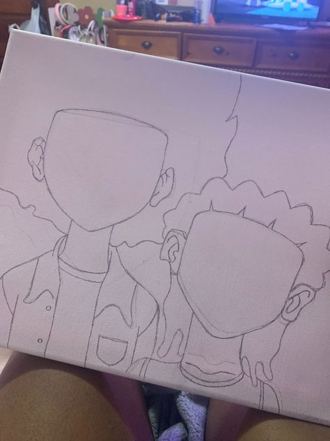 Kaws Drawing Pencil, Easy Boondocks Drawings, Boondocks Art Drawings, Cartoon Characters High Drawings Easy, Easy Painting Ideas On Canvas Black Art, Boondocks Canvas Painting Ideas, Drippy Drawing Ideas Easy, Painting Ideas On Canvas Boondocks, The Boondocks Canvas Painting