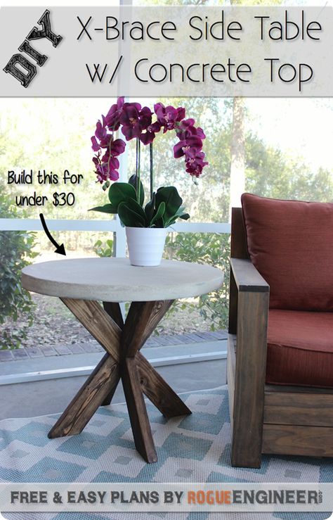 DIY Furniture | Outdoor Living Space | Find out how to make this Pottery Barn inspired Round Bistro Table with Concrete Top for less than $20! Diy Side Table, Concrete Diy Projects, Table Bistrot, Pottery Barn Inspired, Concrete Furniture, Concrete Table, Patio Diy, Concrete Projects, Industrial Loft