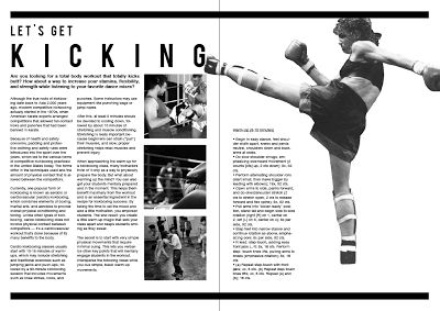 OUGD404 // Type & Grid // Magazine Layout Re-visited | Design Practice This was the first layout i created using InDesign for the kickboxing magazine double page spread. I decided, now that i was becoming a little bit more comfortable with using InDesign that i would re-visit the magazine layout, and maybe try it some different styles, ones that i am interested in personally, before settling on a finished outcome and printing... Dance Magazine Layout, Double Spread Magazine Layout, Article Design Layout Magazine Spreads, Magazine Spread Layout Design, Zine Layout Design, Double Page Spread Design, Magazine Double Page Spread, Magazine Page Layouts, Magazine Design Cover