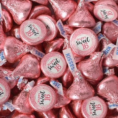 100 Pcs Sweet 16 Birthday Candy Hershey's Kisses Milk Chocolate (1lb, Approx. 100 Pcs)  - By Just Candy Valentines Sweet 16 Party, Sweet Sixteen Centerpieces Diy, Pink Birthday Party Favors, Sweet 16 Birthday Decor, Paris Sweet 16 Ideas, Sweet 16 Favors For Guests, Backyard Sweet 16 Party Ideas, Sweet 16 Party Theme Ideas, Sweet 16 Centerpiece Ideas