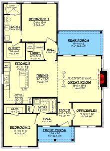 New American Cottage with Home Office Flex Space - 51856HZ | Architectural Designs - House Plans 1200 Square Feet House Plans, 2 Bdrm 2 Bath House Plans, 2 Bedroom 2 Bath House Plans Modern, 2 Bedroom With Office House Plans, Small 2 Bedroom 2 Bath House Plans, Modern Dark Farmhouse, 2bedroom 2 Bathroom House Plans, 2 Bedroom Farmhouse Plans, 2 Bedroom 2 Bath House Plans Open Floor