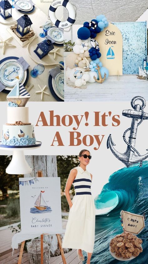 Sailor Baby Shower Theme, Nautical Baby Shower Boy, Sailor Baby Showers, Sailor Baby, Ahoy Its A Boy, Baby Shower Decorations For Boys, Boy Baby Shower Themes, Nautical Baby Shower, Nautical Baby